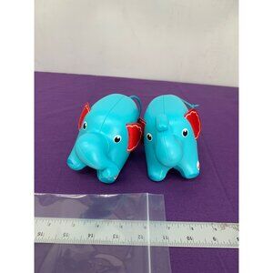 2 Fisher-Price Rolling Elephants Moving Crank Nose Rolling Rattle Body Hard Plas